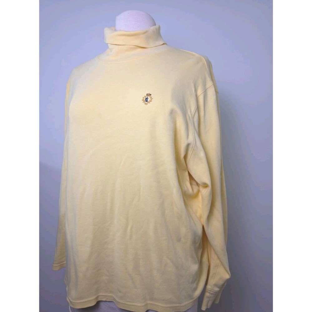 Womens Vintage Ralph Lauren Turtleneck Jumper Yellow Sweater Crest Logo Fall 2x
